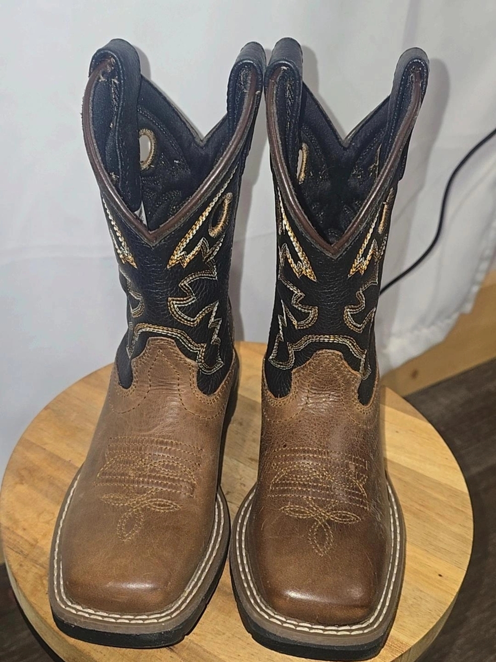 Kids Brown and Black Western Pull-On Boots